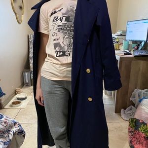 Long Navy Blue Trench Coat